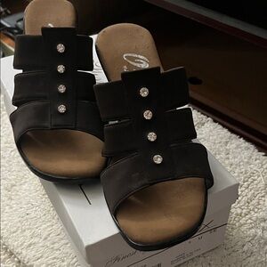 Onex Dark Brown Slide Sandals with Rhinestone Accents
